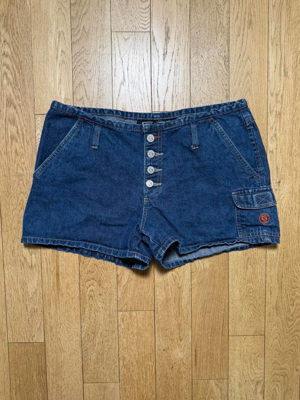 Squeeze Dark Blue Button-Front Denim Shorts